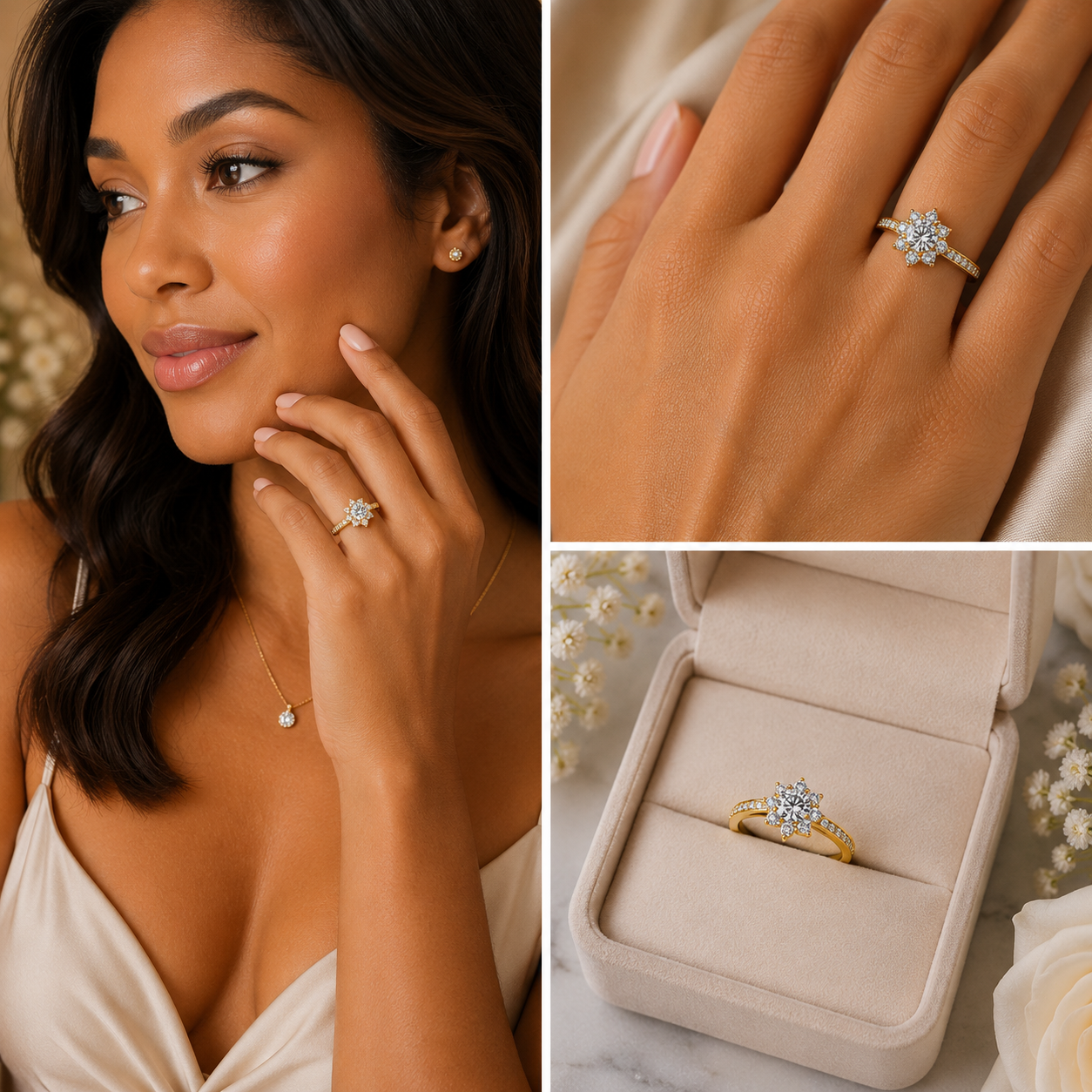 (sz8) 0.5CT Flower Moissanite Engagement Ring (Size 8)