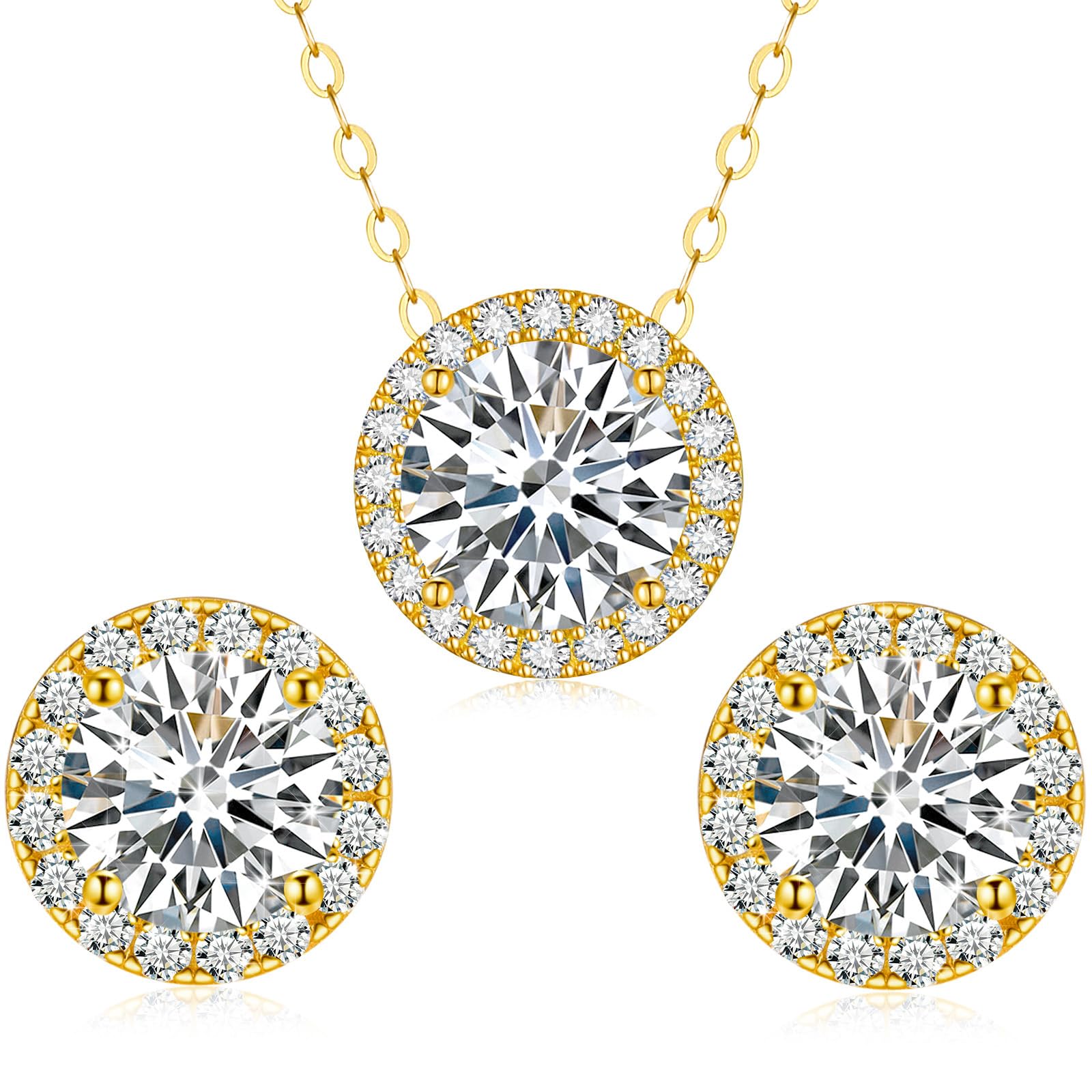 1CT Moissanite Necklace & Stud Earrings Jewelry Set – 925 Sterling Silver