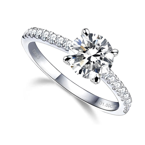 1CT Moissanite Engagement Ring Sterling Silver (Size 6)