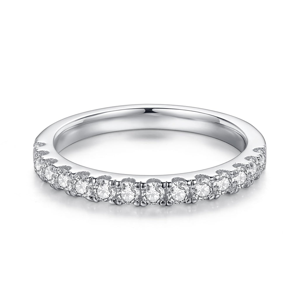 (sz9.5) Moissanite Half Eternity Wedding Band – Sterling Silver Stackable Ring (Size 9.5)