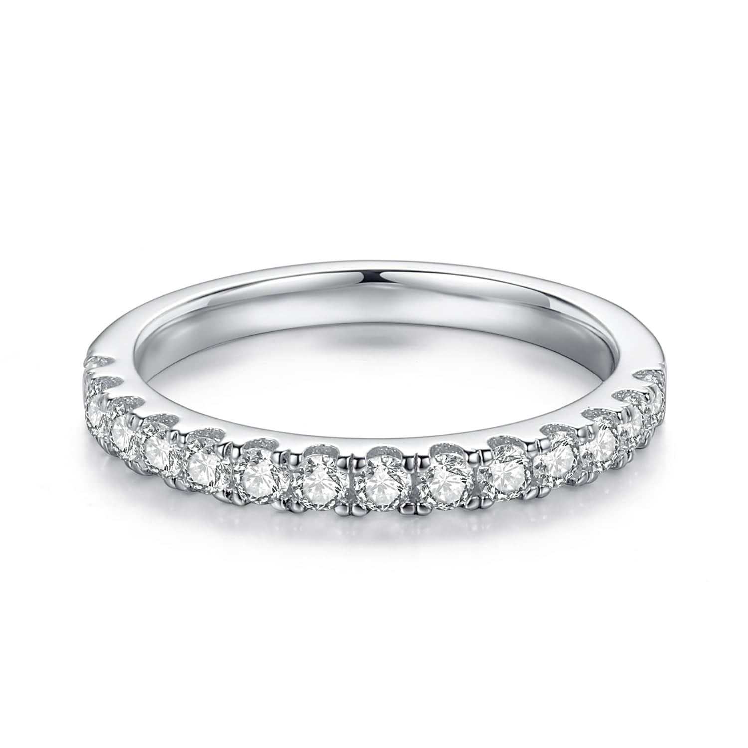 (sz9.5) Moissanite Half Eternity Wedding Band – Sterling Silver Stackable Ring (Size 9.5)