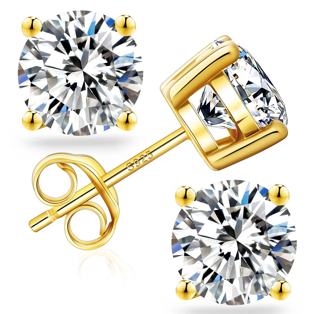 Gold Moissanite Stud Earrings for Men – 1.6CT Total Weight | 14K Gold Finish over 925 Sterling Silver