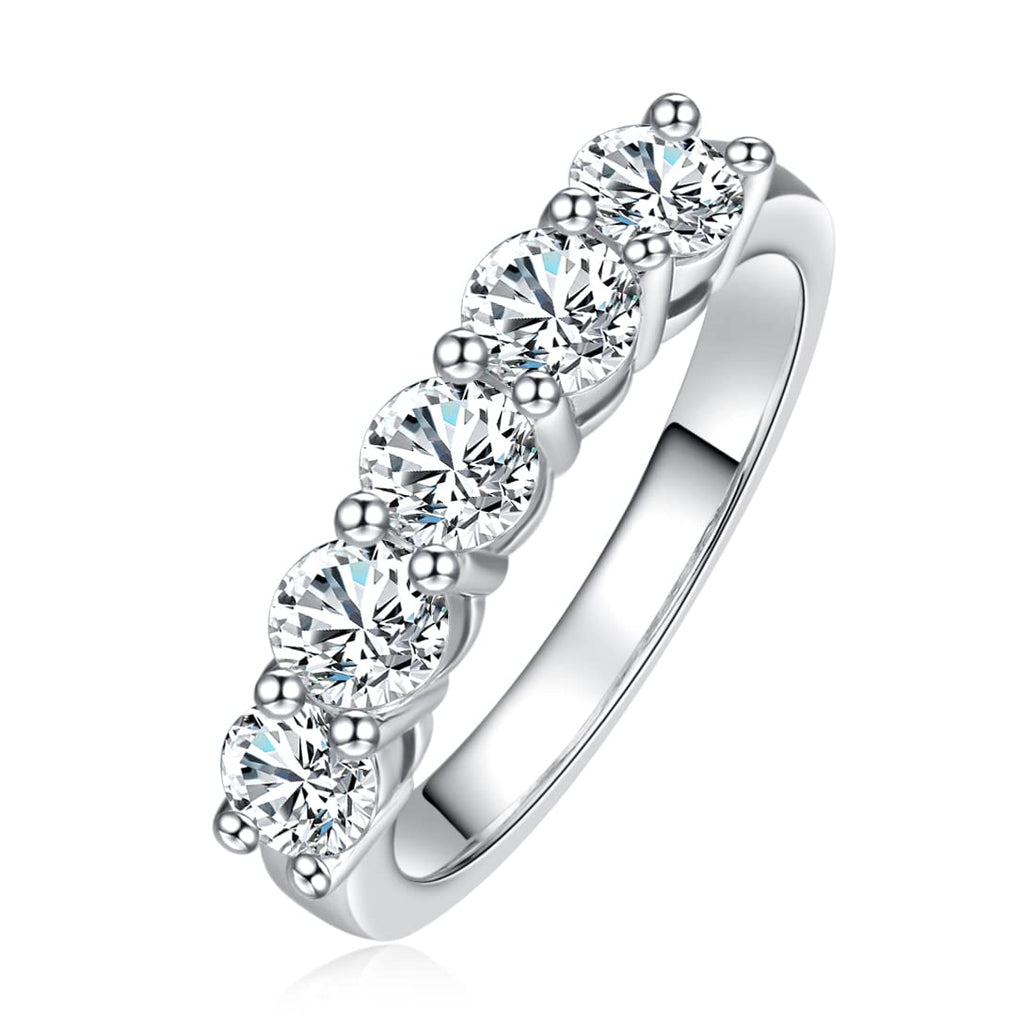 (sz5.5) Five Stone Moissanite 925 Sterling Silver Wedding Band (Size 5.5)