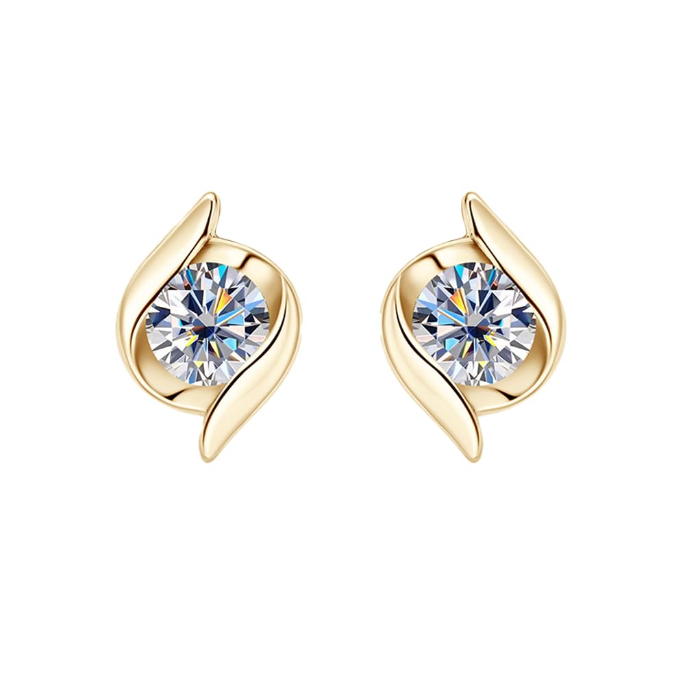 14K Gold Moissanite Stud Earrings – 925 Sterling Silver | Unisex
