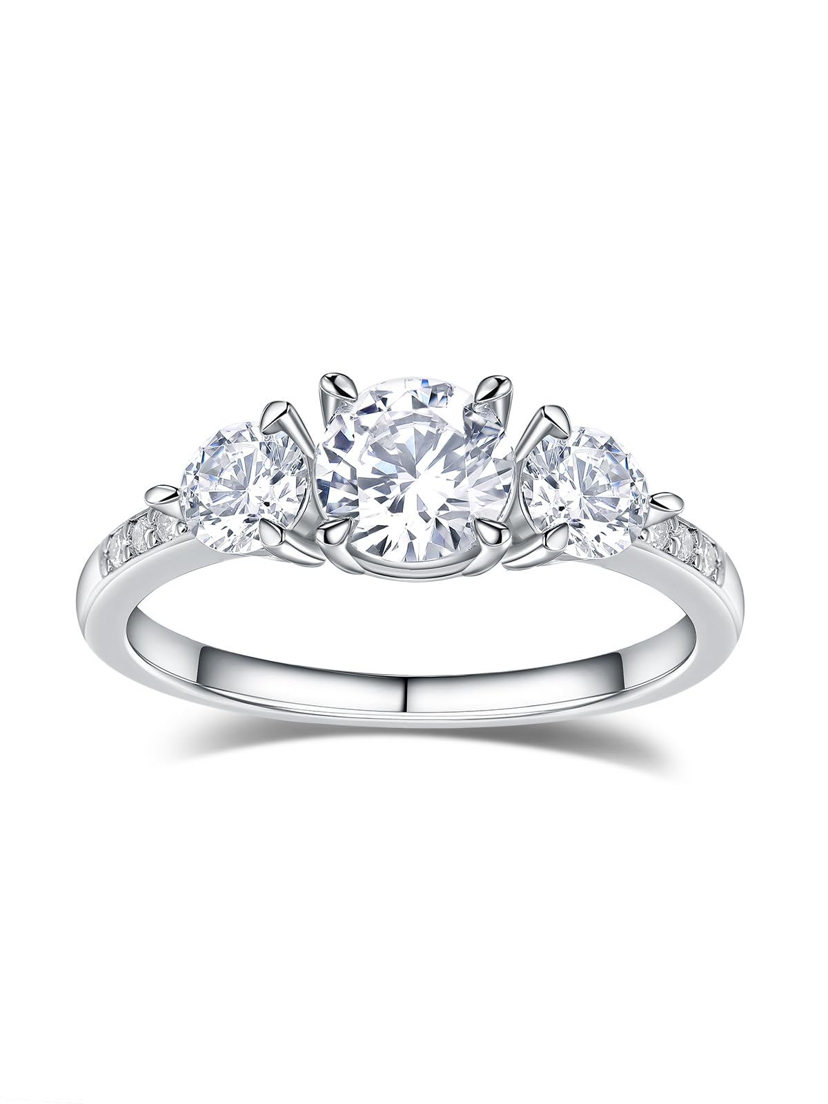 3 Stone Engagement Ring Sterling Silver Moissanite (Size 7)