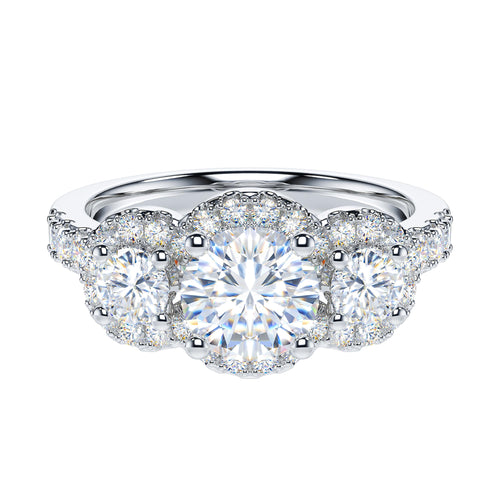 1CT Round Brilliant Cut Three Stone Halo Promise Ring Engagement Ring (Size 8)