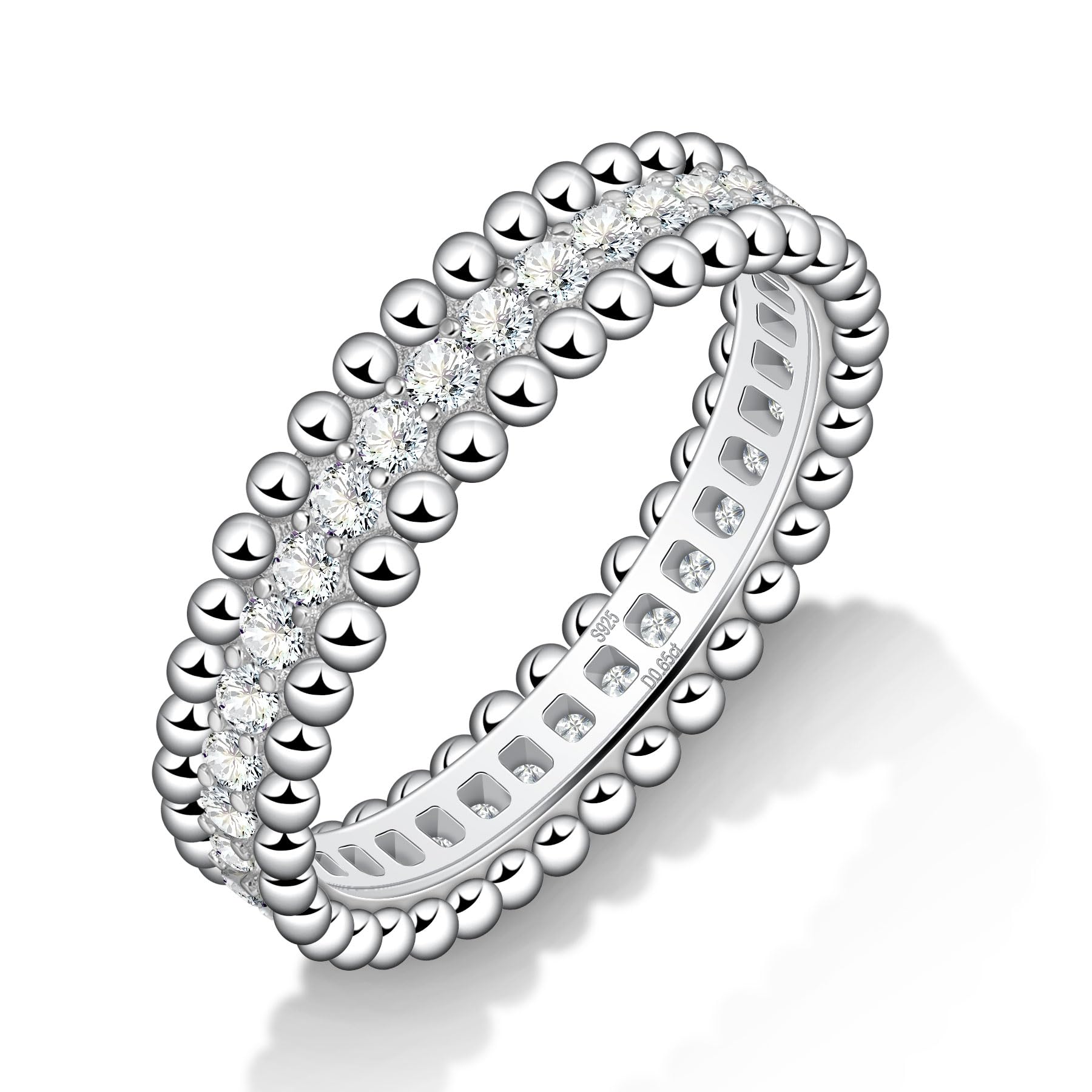 (sz9.5) Moissanite Wedding Band 925 Sterling Silver Ring Round Cut (Size 9.5)