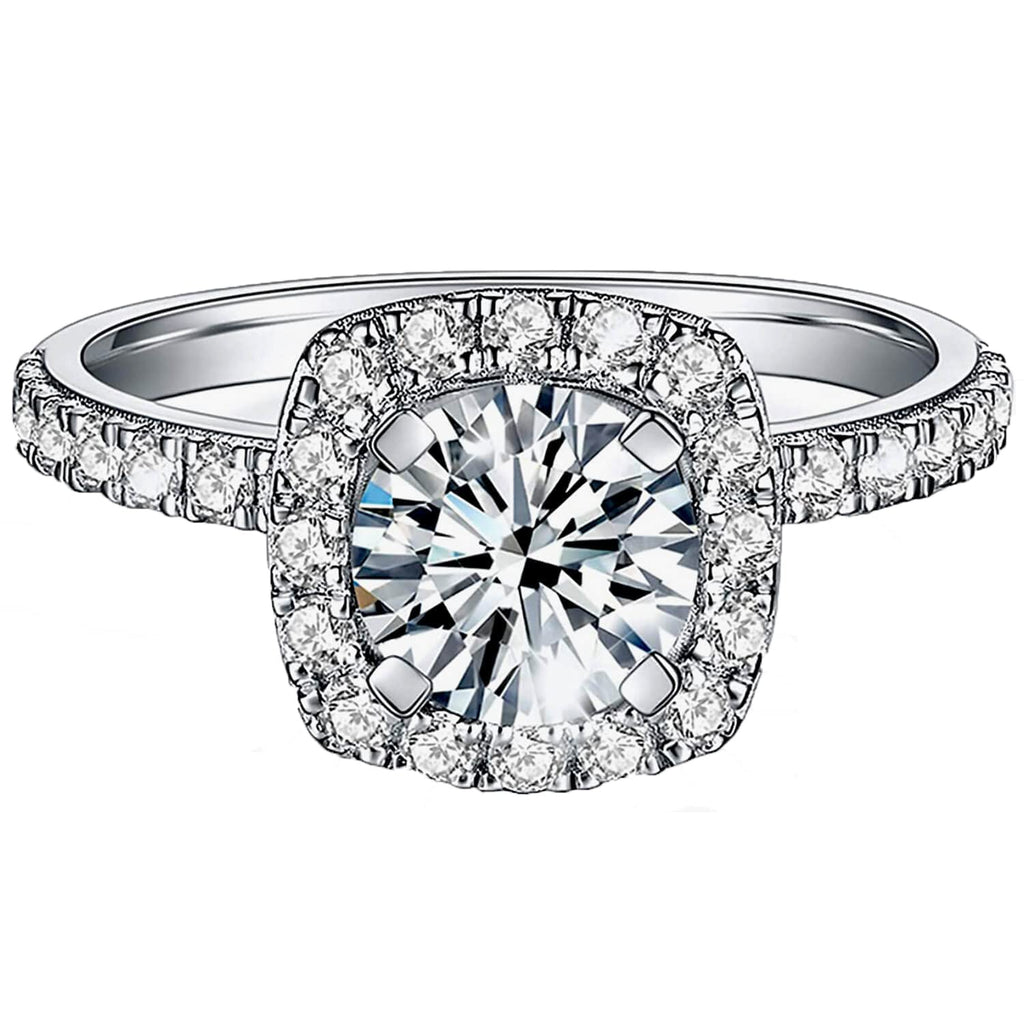 1.5ct Cushion Cut Halo Moissanite Engagement Rings (Size 8.5)