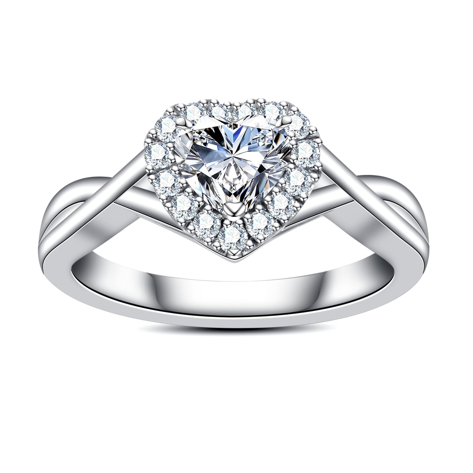 Moissanite Ring Heart Halo Engagement Rings (Size 6)