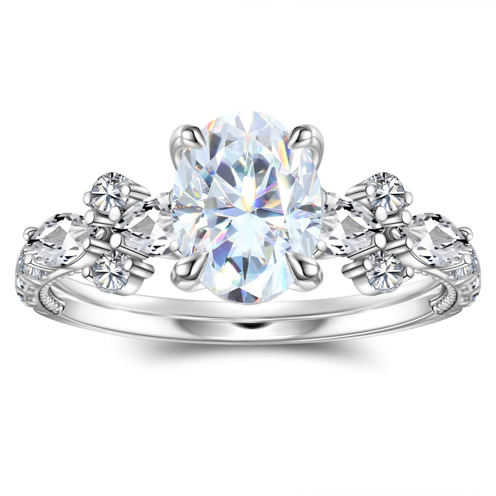 Moissanite Engagement Ring 18K White Gold Plated