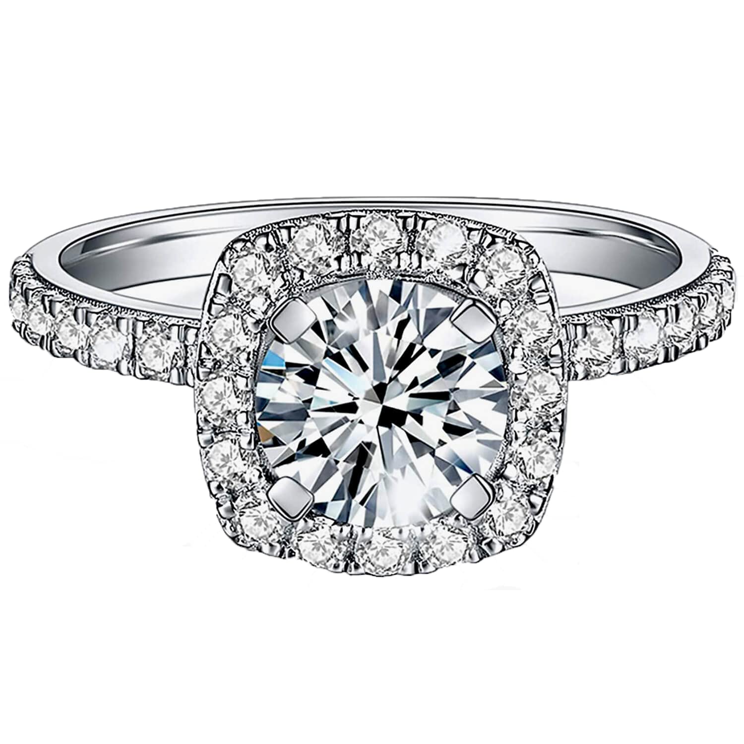 1.5ct Cushion Cut Halo Moissanite Engagement Rings (Size 8.5)