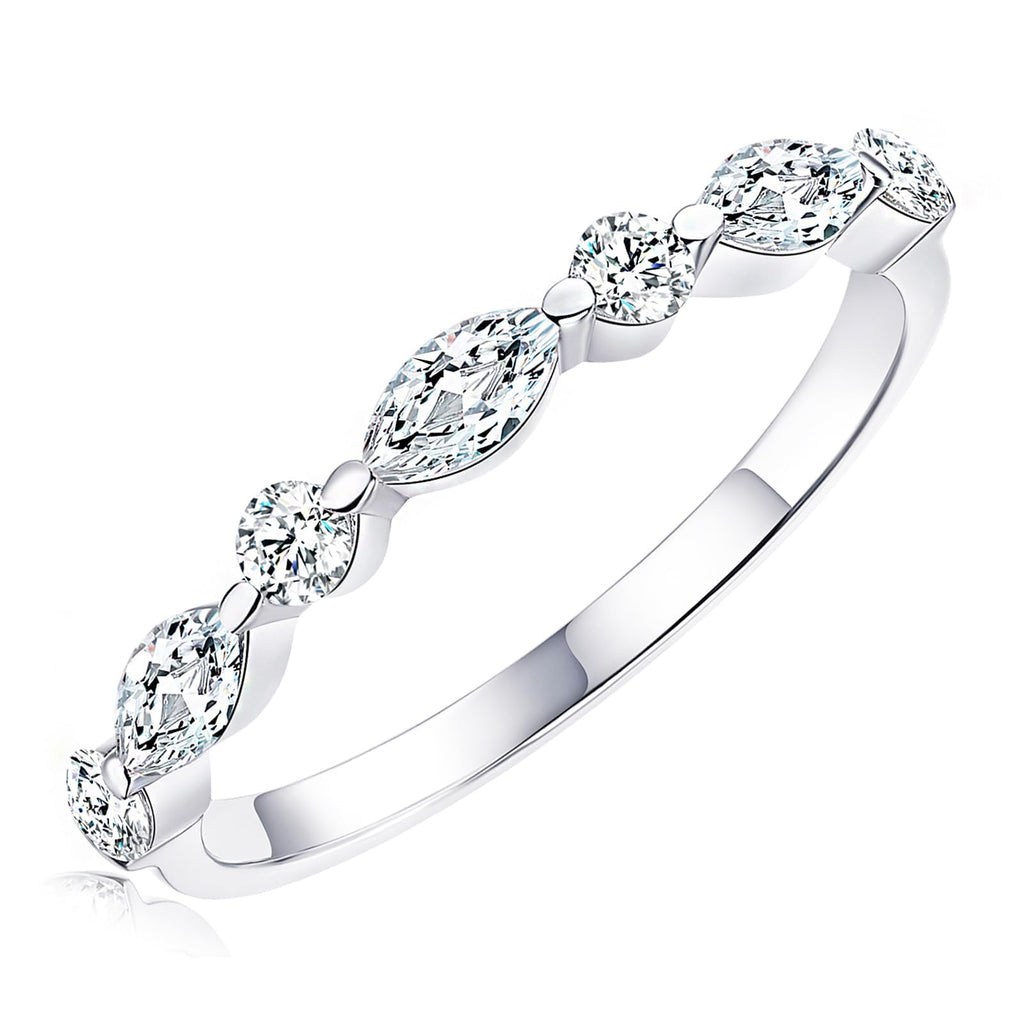(sz9.5) Moissanite Wedding Band Sterling Silver Ring White Gold-Plated (Size 9.5)