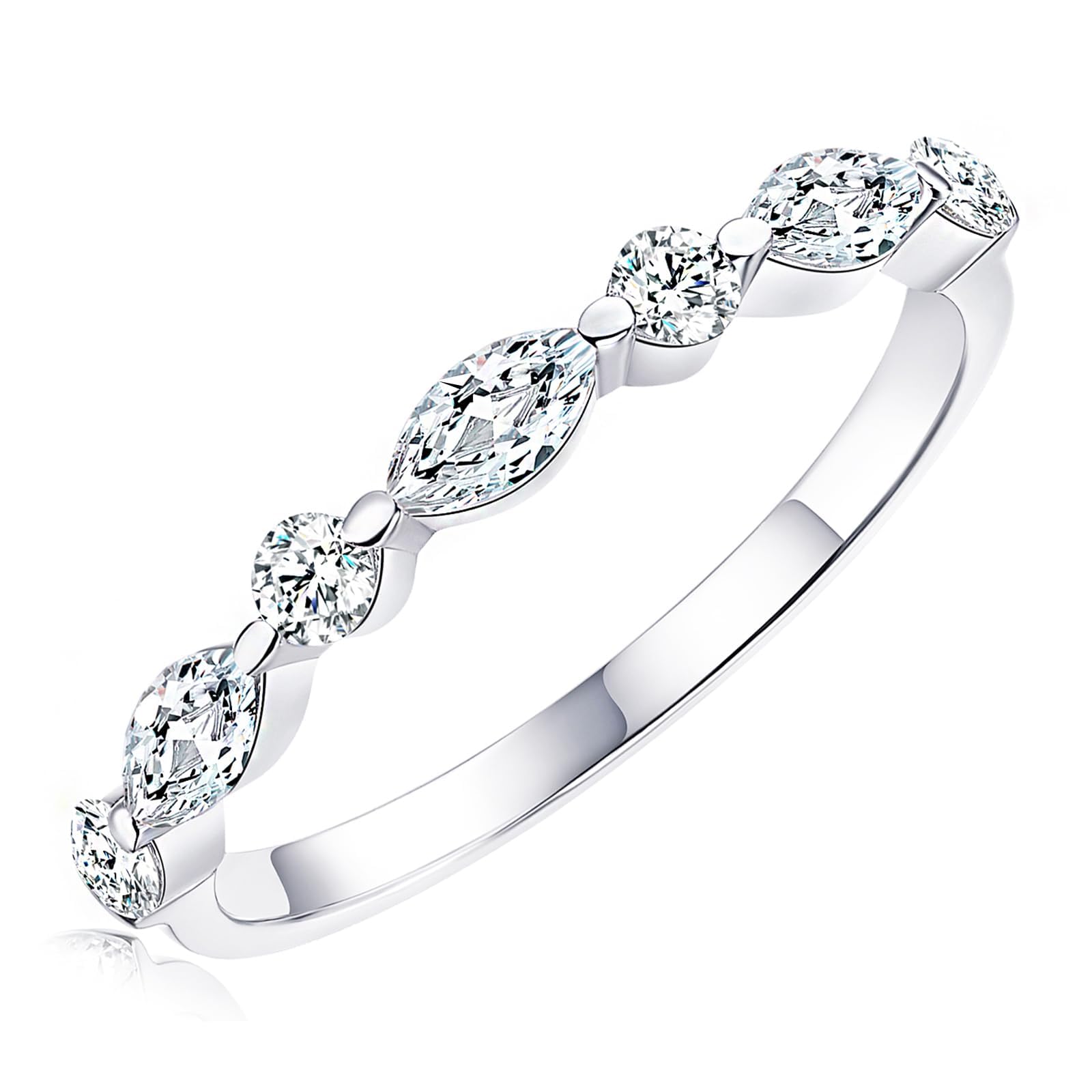 (sz9.5) Moissanite Wedding Band Sterling Silver Ring White Gold-Plated (Size 9.5)