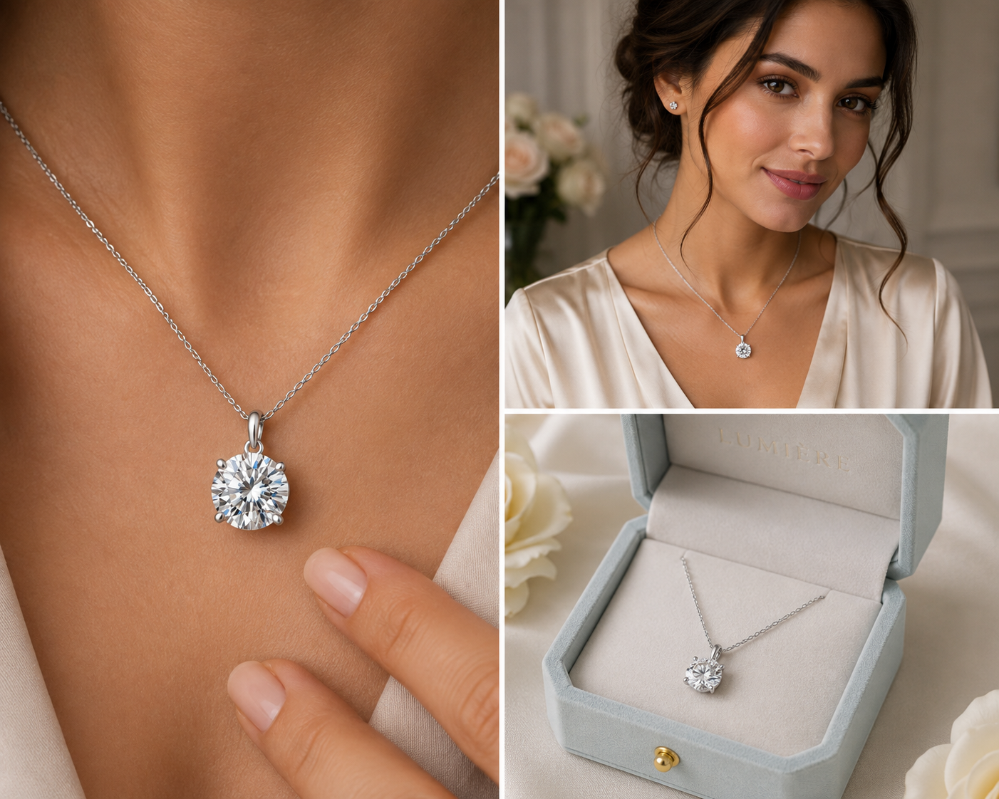Moissanite Solitaire Pendant Necklace – D Color VVS1 Lab Created Moissanite | 14K White Gold Plated 925 Sterling Silver