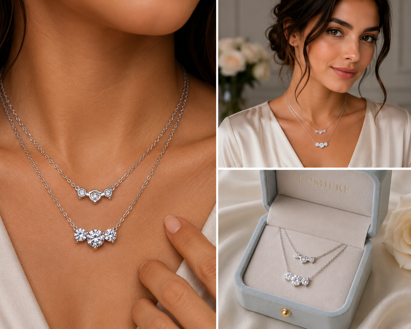 Three-Stone Moissanite "I Love You" Necklace – 925 Sterling Silver