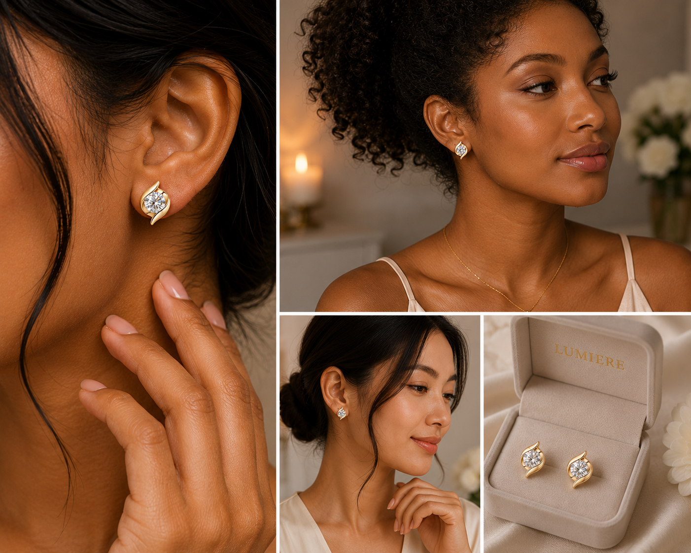 14K Gold Moissanite Stud Earrings – 925 Sterling Silver | Unisex
