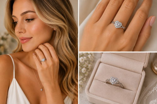 (sz6) Moissanite Ring Heart Halo Engagement Rings (Size 6)