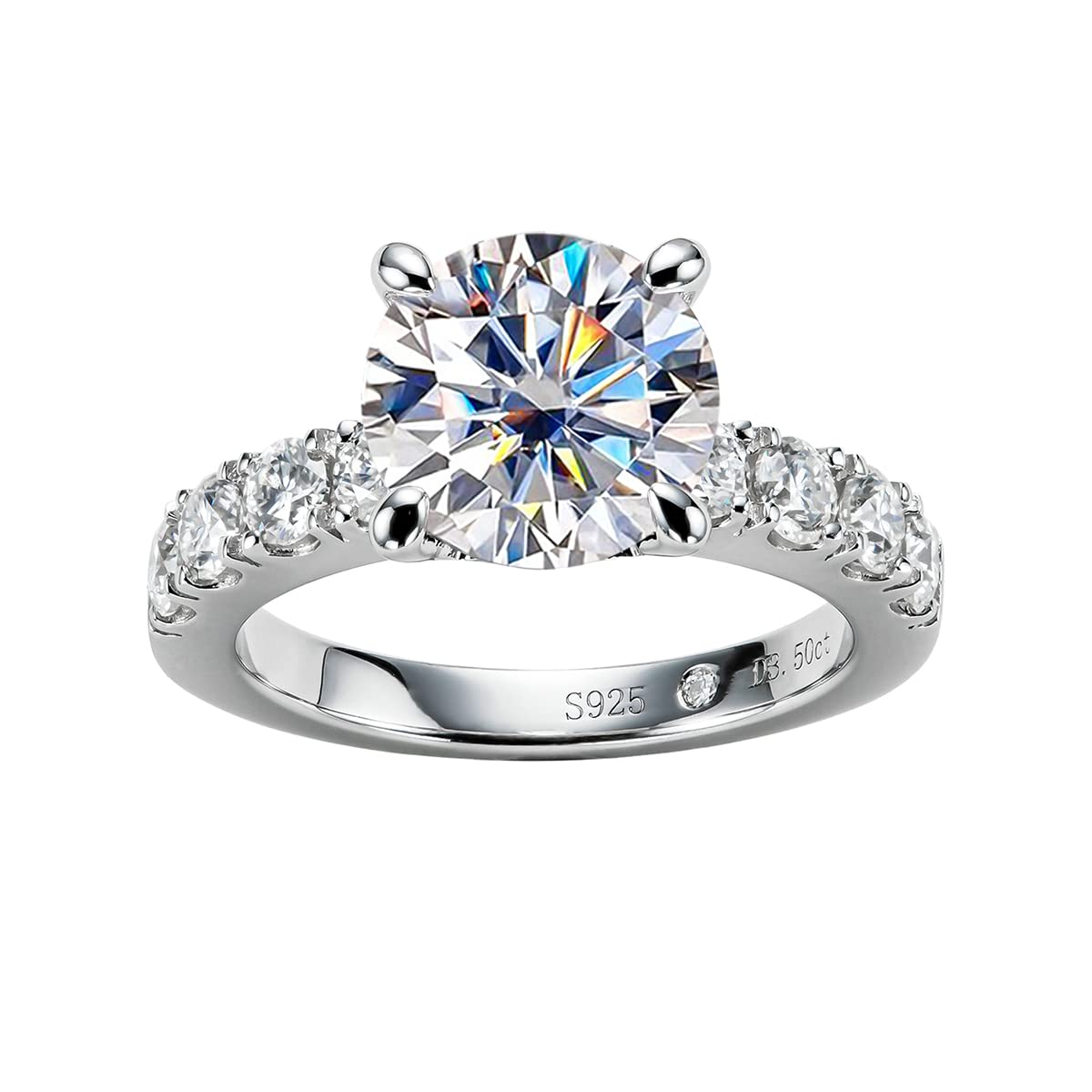 Moissanite Engagement Ring 4.3ct D Color Round Cut (Size 7)