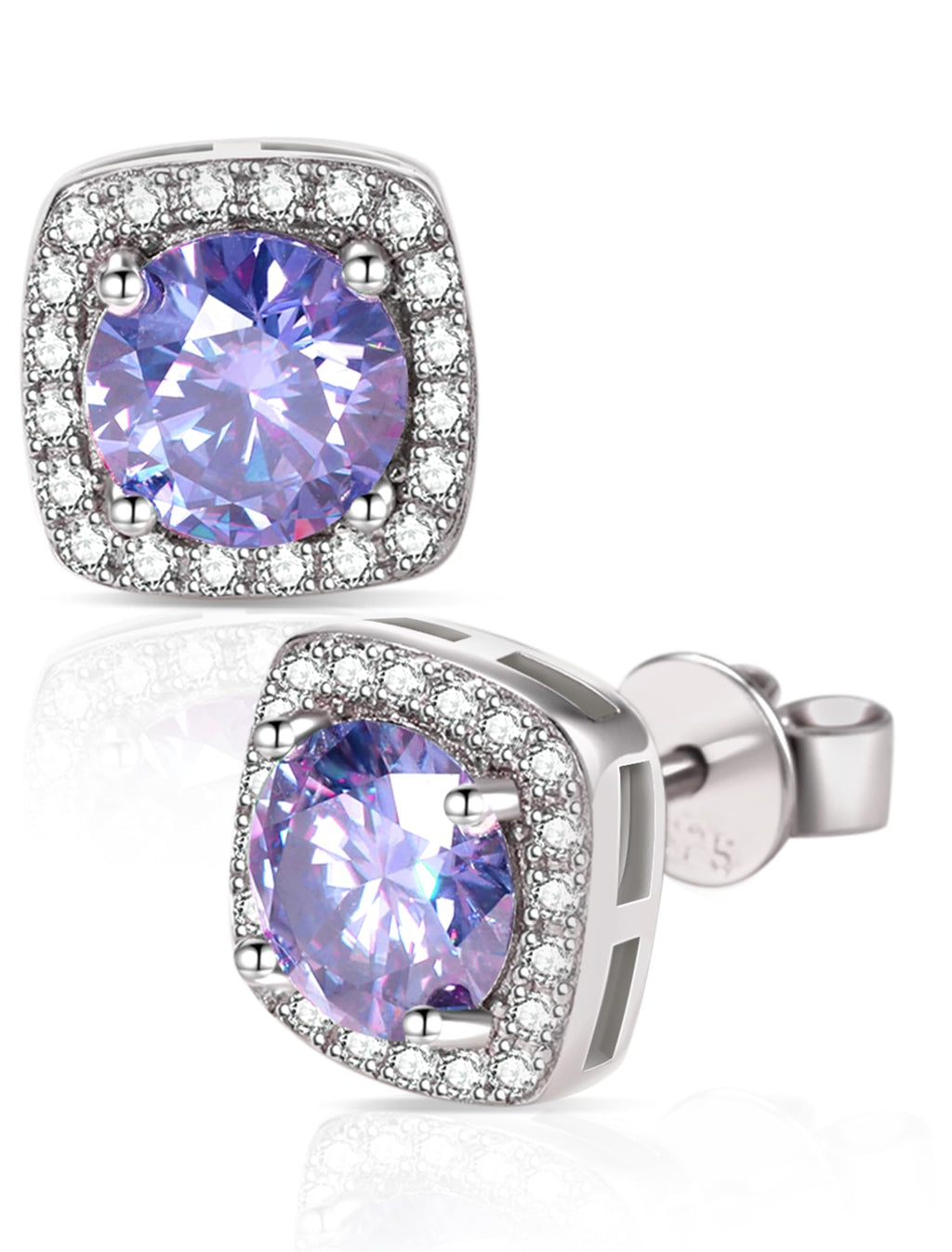 Purple Moissanite Double Halo Stud Earrings – 2CT Total Weight | 925 Sterling Silver