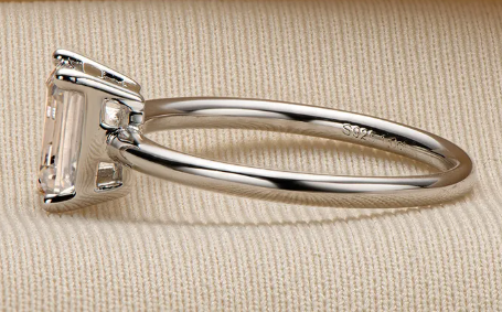 Chic Rectangular Moissanite Silver Ring