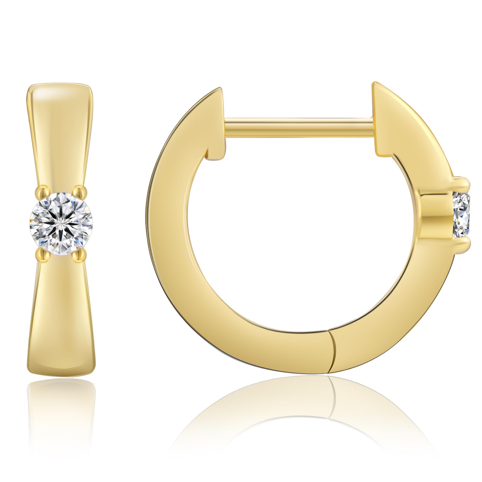 15mm Gold Moissanite Huggie Hoop Earrings – 14K Gold Vermeil over 925 Sterling Silver