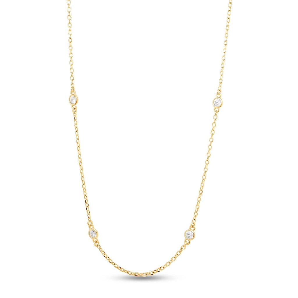 2.9mm Round Moissanite Station Necklace – 14K Yellow Gold Plated Sterling Silver