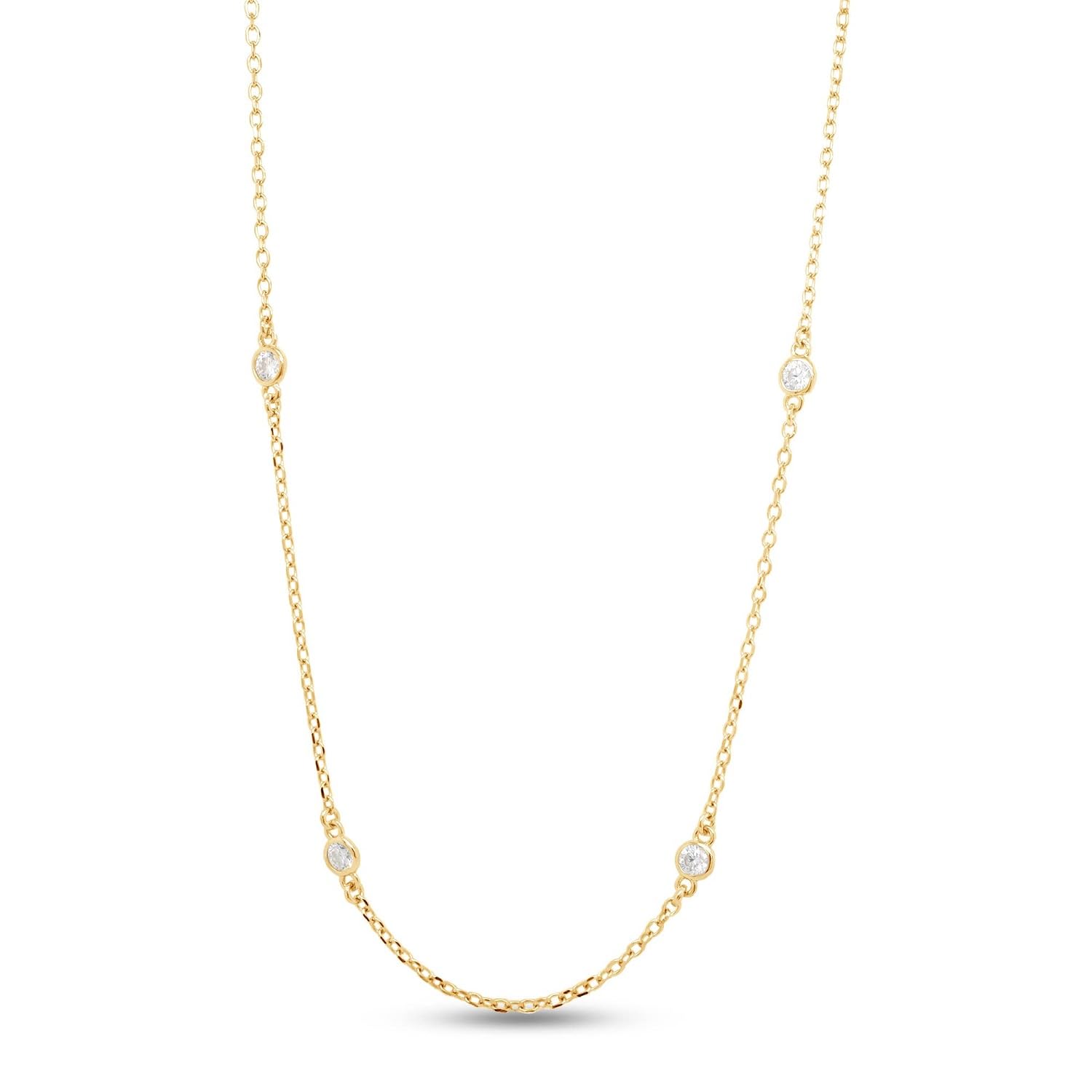 2.9mm Round Moissanite Station Necklace – 14K Yellow Gold Plated Sterling Silver