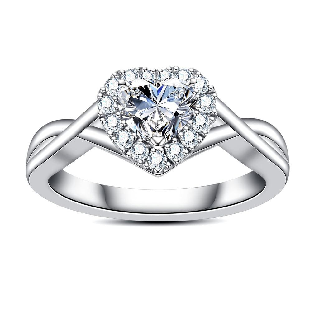 Moissanite Ring Heart Halo Engagement Rings (Size 6)