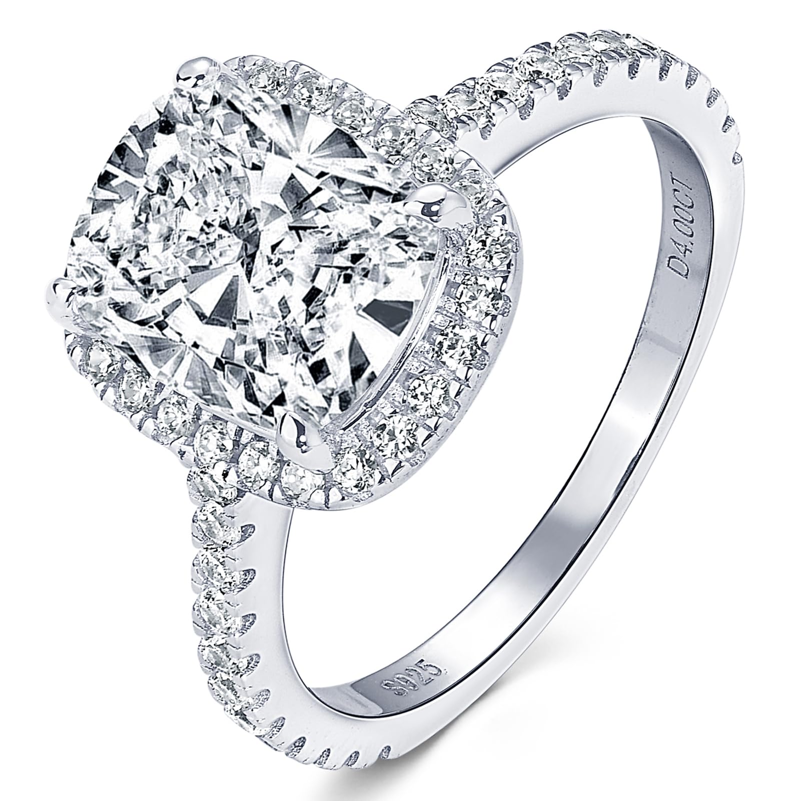4CT Cushion Moissanite Halo Engagement Ring (Size 4)