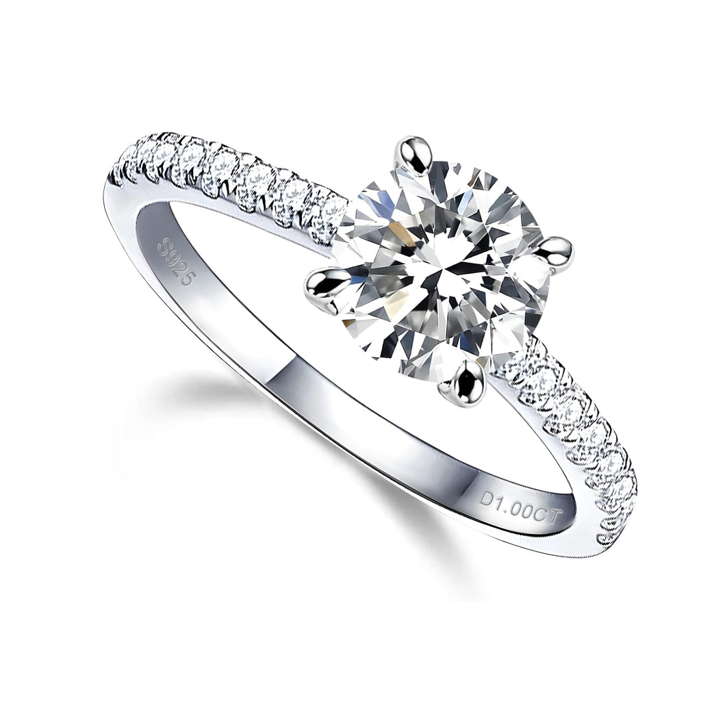 1CT Moissanite Engagement Ring Sterling Silver (Size 6)