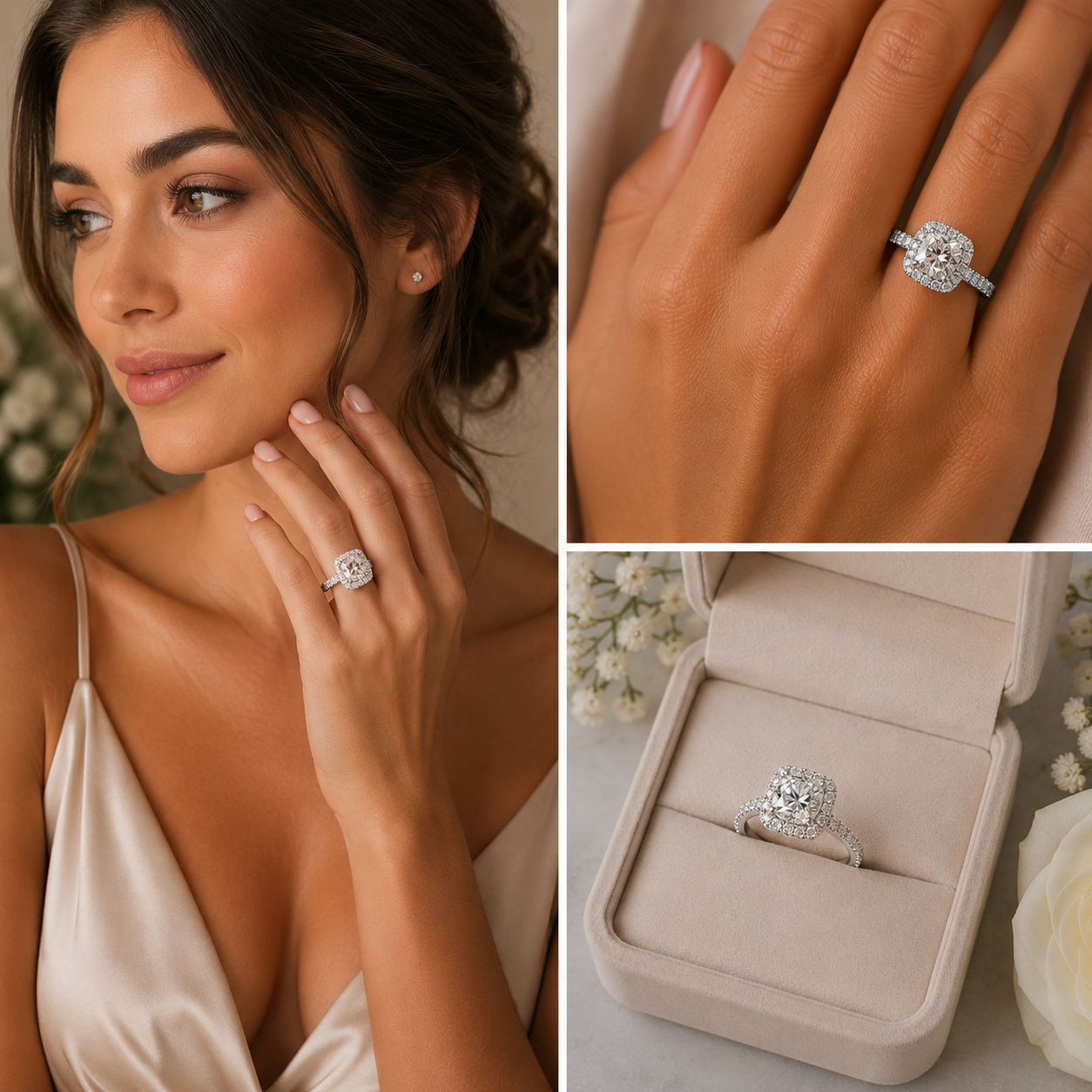 (sz4) 4CT Cushion Moissanite Halo Engagement Ring (Size 4)