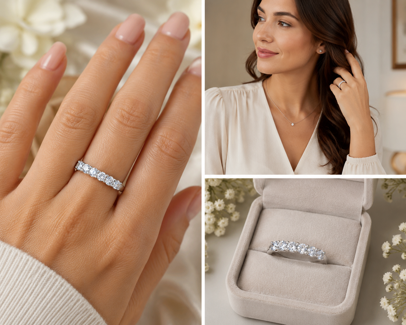 (sz5.5) Five Stone Moissanite 925 Sterling Silver Wedding Band (Size 5.5)