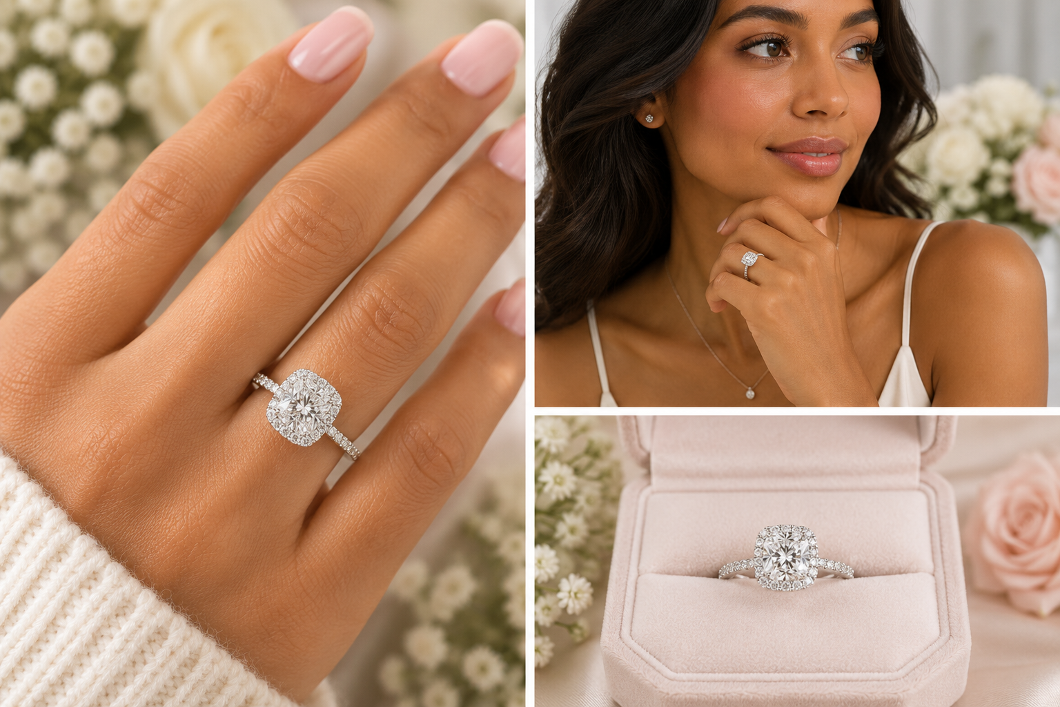 (sz8.5) Moissanite Rings 2ct D Color VVS Cushion Cut Engagement Ring (Size 8.5)