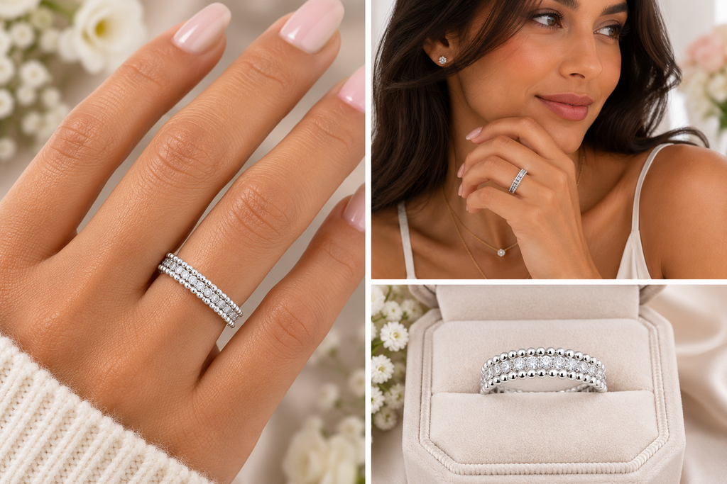 (sz9.5) Moissanite Wedding Band 925 Sterling Silver Ring Round Cut (Size 9.5)